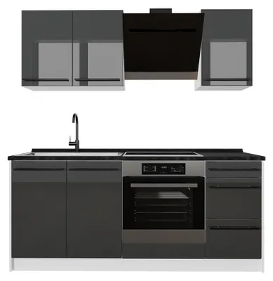 Productafbeelding van Keukeneenheid Vicco R-Line Antraciet Hoogglans/Wit 180 cm antraciet werkblad, Model 66266