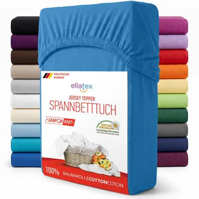 Produktbild von EllaTex Jersey Topper Spannbettlaken 140x200–160x200 Baumwolle – weich & atmungsaktiv, Spannbetttuch für Topper 7–12 cm, in Farbe: Royalblau