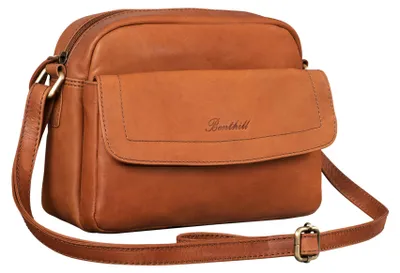 Produktbild von Benthill Damen Tasche aus Echt-Leder - Umhängetasche aus Rindsleder - Handtasche mit Reißverschluss - Vintage Frauen Schultertasche