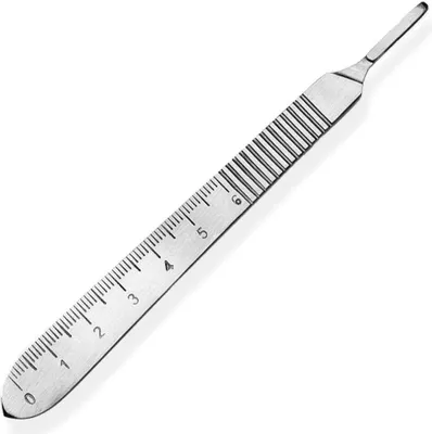 Zdjęcie produktu dla Uchwyt skalpela z uchwytem o długości 13 cm i skalą pomiarową w cm - stal nierdzewna