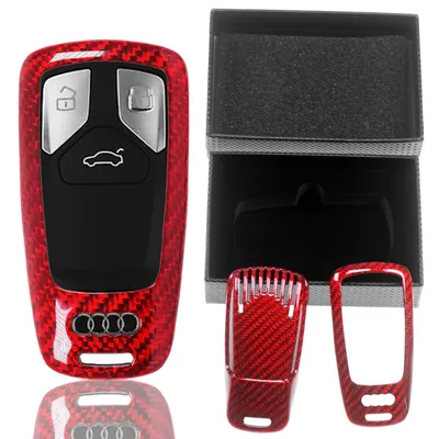 Produktbild von Auto Schlüssel Echt Carbon Schutz Hülle Hardcover Rot kompatibel mit Audi A3 A4 A5 A6 A7 TT Q2 Q5 Q7 A8 Q8 KEYLESS SMARTKEY