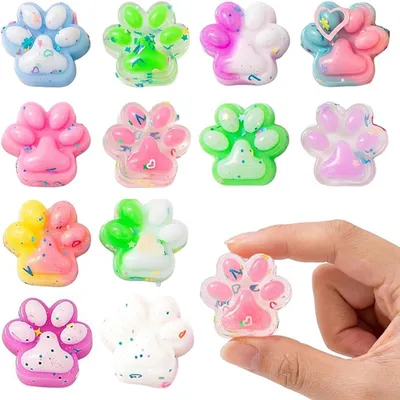 Productafbeelding van Squishy mini-potjes voor katten - Set van 12 - Sensorisch speelgoed - Zacht - 3,5 cm - Verschillende kleuren