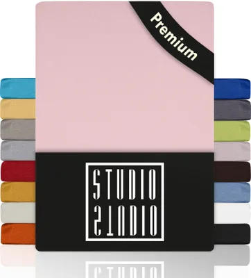 Produktbild von STUDIO Premium Spannbettlaken 90x200cm - 100x220cm, 170g/m² gekämmte Baumwolle mit 3% Elasthan, 100, Bettlaken auch für hohe Matratzen, Boxspringbetten und Wasserbetten bis 35cm - Puder
