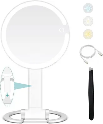 Obrázek produktu pro Kosmetické zrcátko s osvětlením, 1x/20x zvětšovací, 3 barvy, dobíjecí, skládací