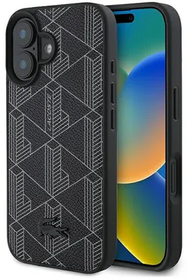 Image de Étui Lacoste Blend Monogram MagSafe pour iPhone 16, couleur noire