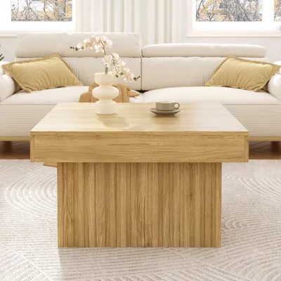 Zdjęcie produktu dla Sweiko Elegancki drewniany stolik kawowy z blatem PB i podstawą MDF - Nowoczesny design, solidny i wszechstronny, idealny do salonu, jadalni i biura - 79x79x46 cm