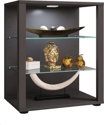 Produktbild von Glasvitrine stehend | Vitrine Glas mit ESG-Sicherheitsglas | Maße ca. H. 60 x B. 52 x T. 35 cm | Standvitrine Glas | Modern und platzsparend | Glas Vitrinenschrank – Glasol S