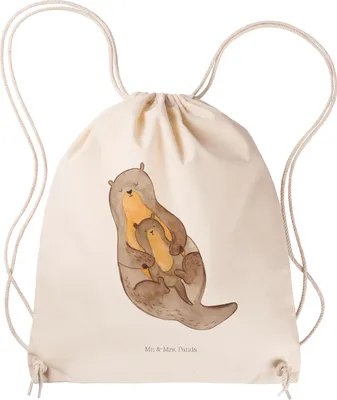 Produktbild von Mr. & Mrs. Panda Rucksackbeutel Otter Kind - Transparent - Geschenk, Jutebeutel, Mutter, wander rucksack, Beutel, Baby, Turnbeutel, Seeotter, Familie, stoffbeutel kordel