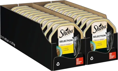 Produktbild von SHEBA Schale Nassfutter für Katzen Selection in Sauce Häppchen mit Huhn 2 x 11 x
