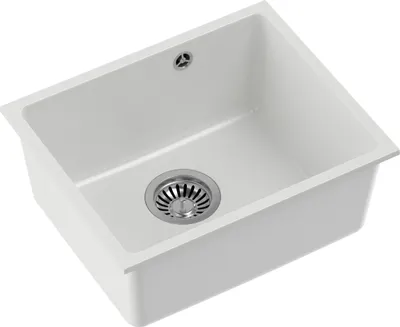 Obrázok produktu pre Kuchynský drez QUADRON s 1 misou | Rozmery: 37,5 x 46 x 20,5 cm | ALEC 40 | Kuchynský drez GraniteQ granitový drez so sifónom | Biela a oceľ