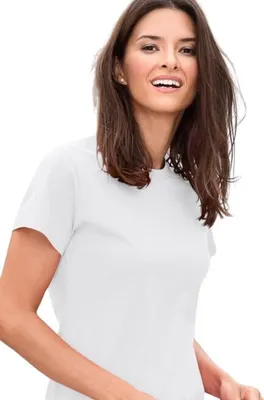 Produktbild von Einfaches Damen-T-Shirt, 100% Baumwolle, unbedruckt, einfarbig, 160g/m2, Farbe weiß, Größe M