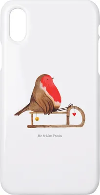 Produktbild von Mr. & Mrs. Panda Iphone 10 Handyhülle Rotkehlchen Schlitten - Weiß - Geschenk, Hülle, Cover, Weihnachten, X, Handy, Vogel