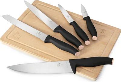 Produktbild von Berlinger Haus Edelstahl-Messer-Set mit magnetischem Bambushalter, 6-teilig, schwarz-rosa-gold, inkl. Kochmesser und Santoku, elegantes und ergonomisches Design