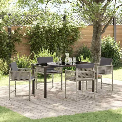 Image de Ensemble de jardin exclusif, 5 pièces, en résine tressée gris clair