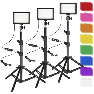 Productafbeelding van Led-fotolamp, videolicht, 3 stuks, dimbaar, 5600 K, USB-videolamp