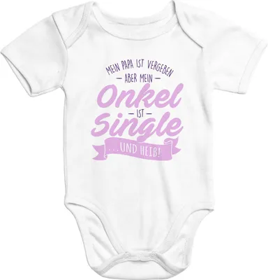 Produktbild von Kurzarm Baby Body Mein Papa ist vergeben aber mein Onkel ist single und heiß Spruch lustig Moonworks® weiß-rosa 12-18 Monate