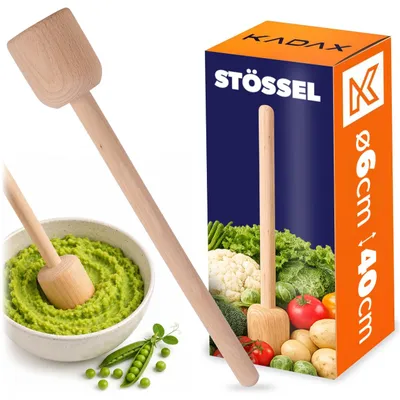 Produktbild von KADAX Krautstampfer aus Holz, 40 x 6 cm, Sauerkrautstampfer, Stampfer für Fermentieren von Sauerkraut, Kartoffelstampfer, Holzstößel, Handstampfer, Holzstampfer