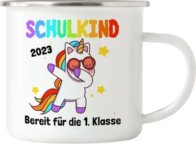 Produktbild von Schulkind 2023 Bereit Für 1. Klasse Emaille Tasse Einhorn Unicorn Geschenkidee Grundschule Einschulung