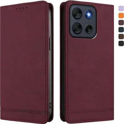 Produktbild von Hülle für Motorola Moto G56, Retro Kunstleder Ständer Klapphülle mit Kartenfächer und Magnetische Rot