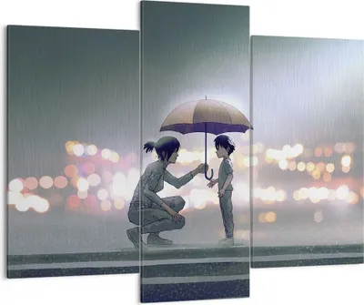 Produktbild von Bild auf Leinwand - Leinwandbild - 3 Teile - Manga Regenschirm Hilfe - 130x100cm - Wand Bild - Wanddeko - Wandbilder - Leinwanddruck - Bilder - Wanddekoration - Leinwand bilder - CB130x100-4741