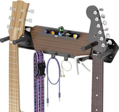 Produktbild von Gitarrenhalter mit abnehmbaren Gummihaken, Holz, doppelt