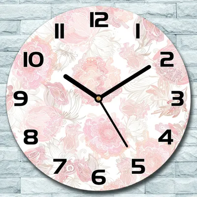 Produktbild von Wanduhr aus Glas Rund fi 30 Blumig rosa Quarz Deko Schlafzimmer Büro