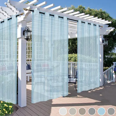 Produktbild von Outdoor Vorhang mit Ösen Wasserdicht Transparent Gardinen Outdoorvorhang Outdoorvorhänge für Terrasse, 2er Set, 132x213cm/B*H, Blau