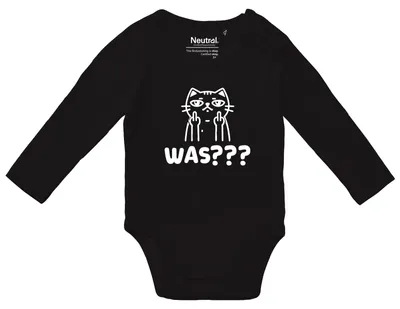 Produktbild von Huuraa Baby Body Was? grimmige Katze 80 Black Baumwolle Fairtrade Langarmbody Geschenkidee