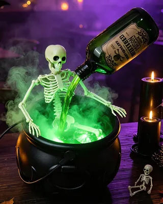 Productafbeelding van Heksenketel halloween-Decoratie binnen met mistmachine - Skelet