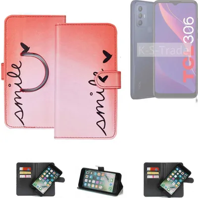 Produktbild von K-S-Trade Schutzhülle Handyhülle kompatibel mit TCL 306 Hülle cover bookstyle Etui ''smile'' rot Standfunktion Kameraschutz (1Stk)
