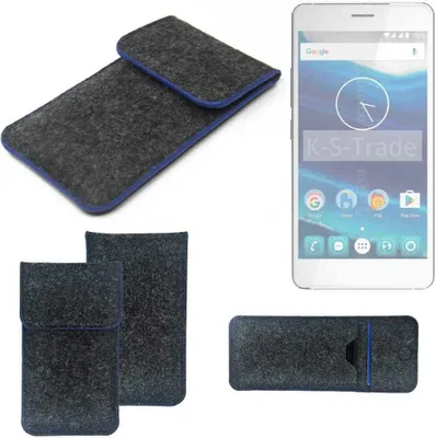 Produktbild von K-S-Trade Handy-Hülle Schutz-Hülle kompatibel mit Qilive Q5 Filztasche Pouch Tasche Case Sleeve Filzhülle dunkelgrau, blauer Rand