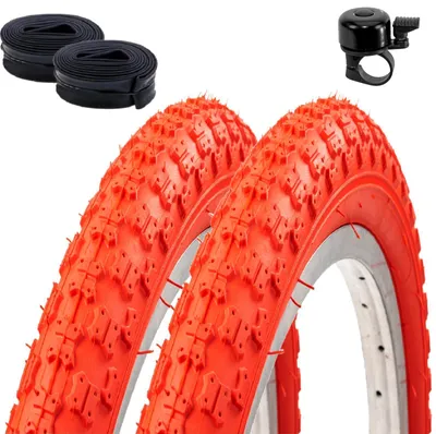 Produktbild von 2 x Roverstone Fahrradreifen 20 x 2,125 (54-406) Rot + 2 Schläuche AV inkl. Fahrradklingel