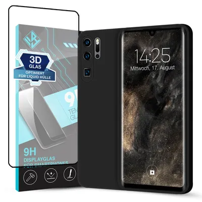 Produktbild von Hülle für Huawei P30 Pro mit 9H Displayglas Displayschutz Case Cover Bumper Smartphone Softgrip Schutzhülle Farbe: Schwarz