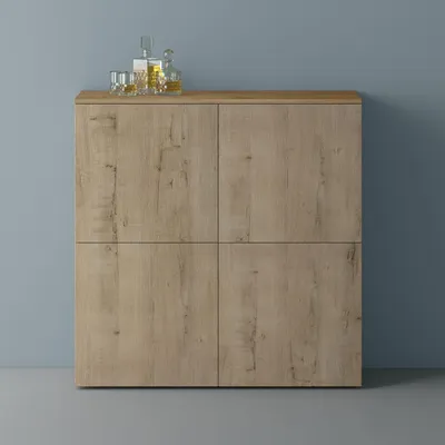 Produktbild von Mai & Mai Möbel Kommode Aufbewahrungsschrank mit 4 Türen in Kerneiche + Eiche Greige Sideboard Schrank Mehrzweckschrank BTH: 100x36,4x98cm Schrank04