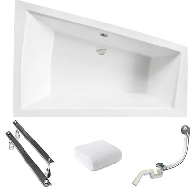 Produktbild von Aqua For You | Bespo Badewanne Asymmetrisch Intima Duo - Eckbadewanne - 180x125 Cm - Antibakterielle Beschichtung - Mit Siphon Und Füßen - Acryl