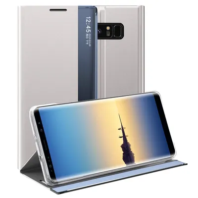 Immagine prodotto di Custodia Galaxy Note 8, Custodia sottile in pelle flip con finestra e supporto per Samsung Galaxy Note 8 Argento