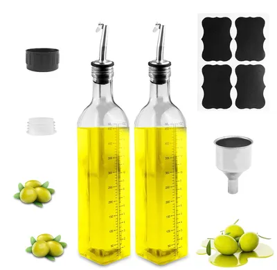 Ölflasche aus Glas, 500 ml, 2 Stück, transparent, mit Ausgießer