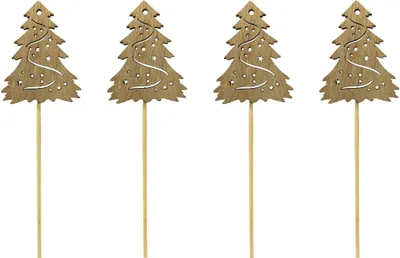 Produktbild von Holz Blumenstecker Tannenbaum-Stecker 36cm Dekostecker Weihnachtsbaum natur 4 Sets - 48 Stück