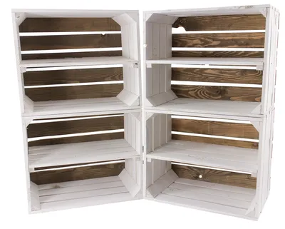Produktbild von 8er Set weißes/weisses Regal Apfelkiste Zwischenbrett längs 50cm x 40cm x 30cm Schuhregal Obstkiste/Weinkiste Bücherregal Kiste aus Holz Einlageboden