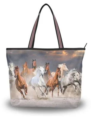 Productafbeelding van Omgoods - Grote Dames Tote Tas met Paardendesign en Rits