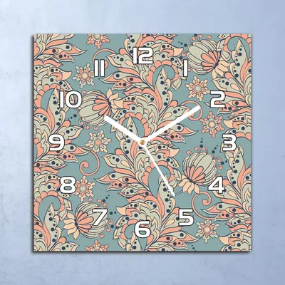 Produktbild von Deko Glasuhr Wanduhr 30x30 Blumenornament Quarz Küchenuhr Bürouhr