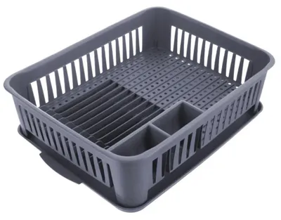 Image de Égouttoir à vaisselle - Séchoir à vaisselle avec bac d'égouttement - Plastique - 1 niveau - 43,5 x 32 x 12 cm - Gris