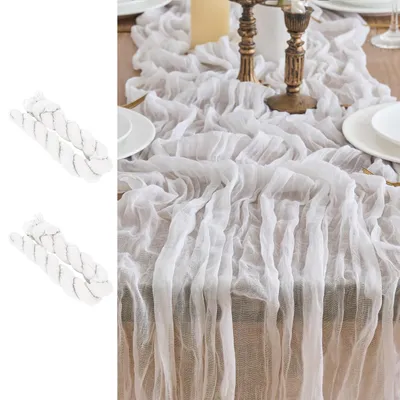 Produktbild von Tischläufer Gaze Stoff 2 Stück 90 x 300 cm Weiß Boho Rustikal