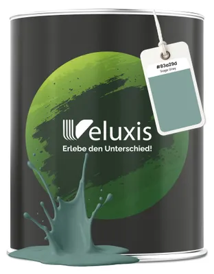Produktbild von Wandfarbe Grau Salbeigrün Matt Innenfarbe – Deckkraft Klasse 1, VOC-frei, Ohne Grundierung, Tropfarm – Wohnzimmer & Schlafzimmer – 1L – Veluxis (Sage Grey)