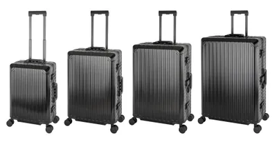Produktbild von Travelhouse Tokyo Alu Reisekoffer  Reise Trolley 4er Set (Schwarz, Handgepäck, Mittlerer, Großer Koffer L und XL Set)