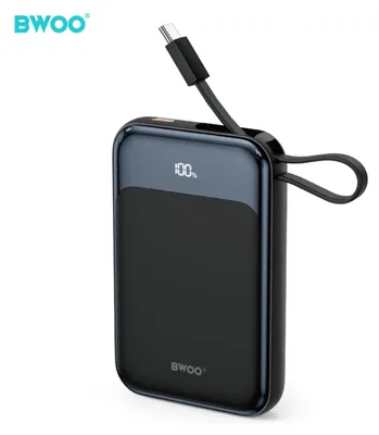 Zdjęcie produktu dla Bwoo P80 Powerbank Pd 20W 10000 Mah Z Kablem Usb-C I Wyświetlaczem Czarny