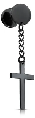Produktbild von Kreuz Ohrring: Fake Plug Ohrhänger Edelstahl Schwarz