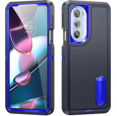 Immagine prodotto di Custodia per Motorola Edge 30 Pro / Edge + 2022 Custodia protettiva ibrida antiurto a tre strati con supporto Blu scuro