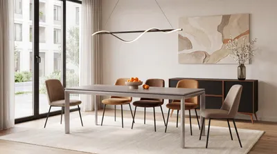 Produktbild von Rechteckiger Esstisch Ausziehbar – Minimalistischer Esszimmertisch mit Schwarzen Metallbeinen – 160 x 90 cm – Verlängerbar bis 250 cm – Kaschmir