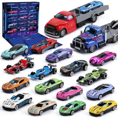 Productafbeelding van Adventskalender met 24 metalen auto's en 2 katapult-aanhangwagens